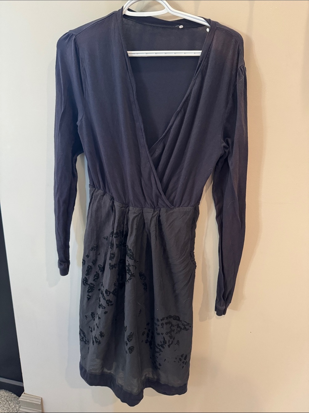 Women's Charcoal Wrap-Front Long Sleeve Dress